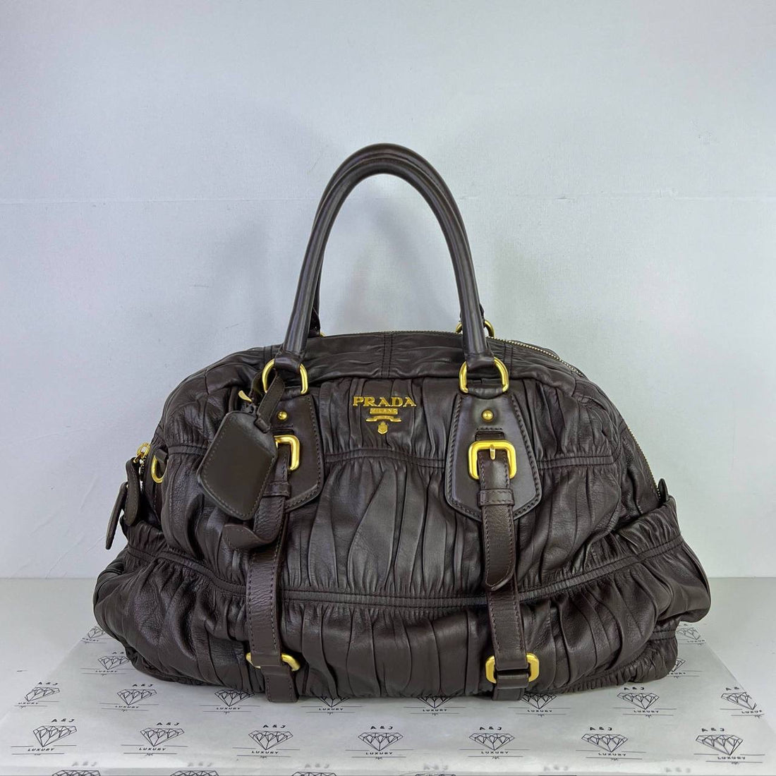 [PRE LOVED] Prada Nappa Gauffre Top Handle Bag in Brown GHW