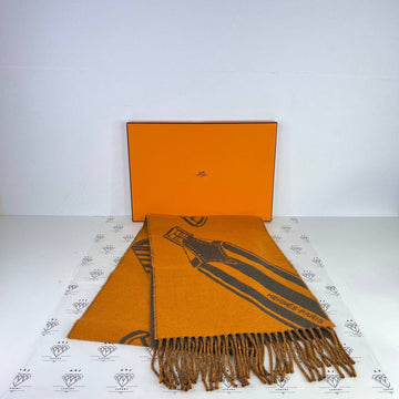 [BRAND NEW] Hermes Cashmere Scarf 140x30cm in Marine/Orange