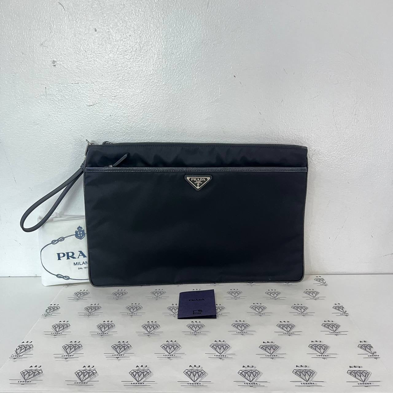 [PRE LOVED] Prada 2VN012 Wristlet in Black Nylon Leather SHW