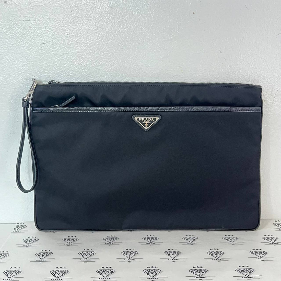 [PRE LOVED] Prada 2VN012 Wristlet in Black Nylon Leather SHW