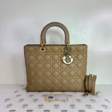 [PRE LOVED] Christian Dior Large Lady D in Beige Cannage Lambskin Leather GHW (2011)
