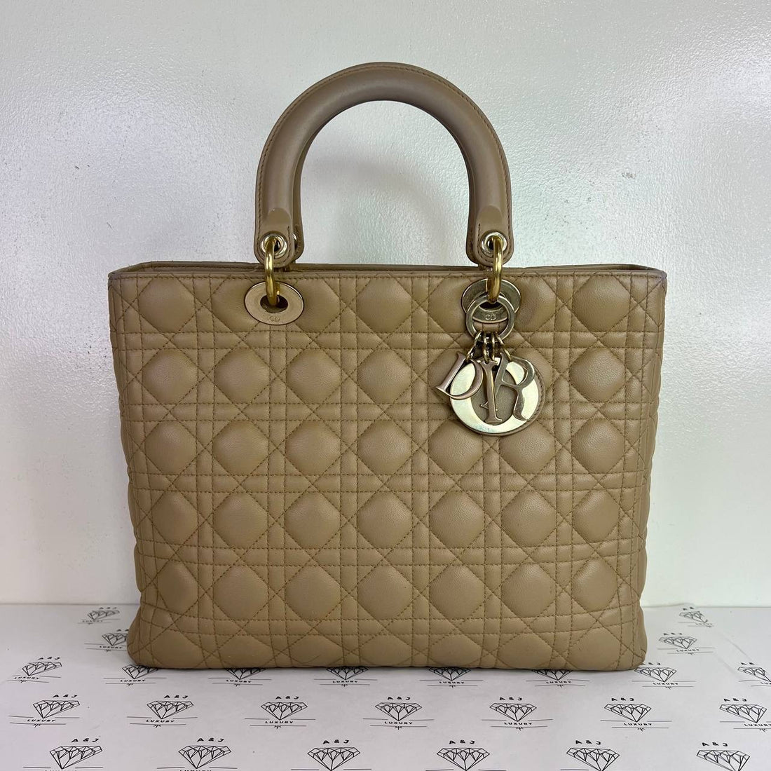 [PRE LOVED] Christian Dior Large Lady D in Beige Cannage Lambskin Leather GHW (2011)