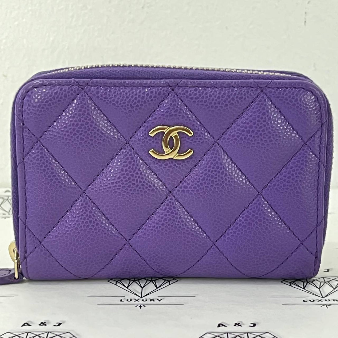 [PRE LOVED] Chanel Zippy Cardholder in Purple Caviar GHW (microchipped)