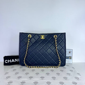 [PRE LOVED] Chanel Large Shopping Tote in Navy Blue Caviar Leather Aged Gold HW (Series 31)