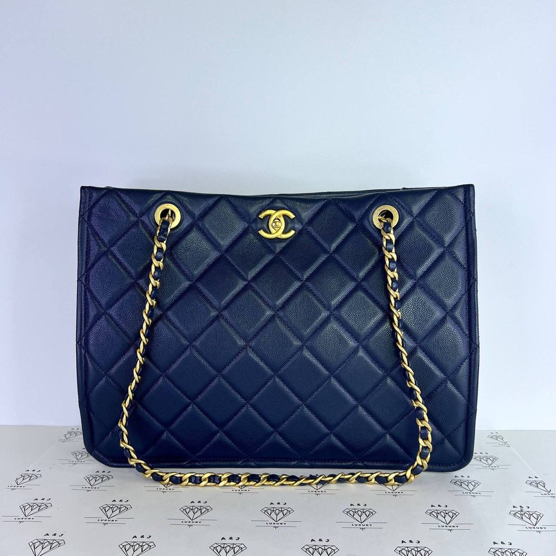 [PRE LOVED] Chanel Large Shopping Tote in Navy Blue Caviar Leather Aged Gold HW (Series 31)