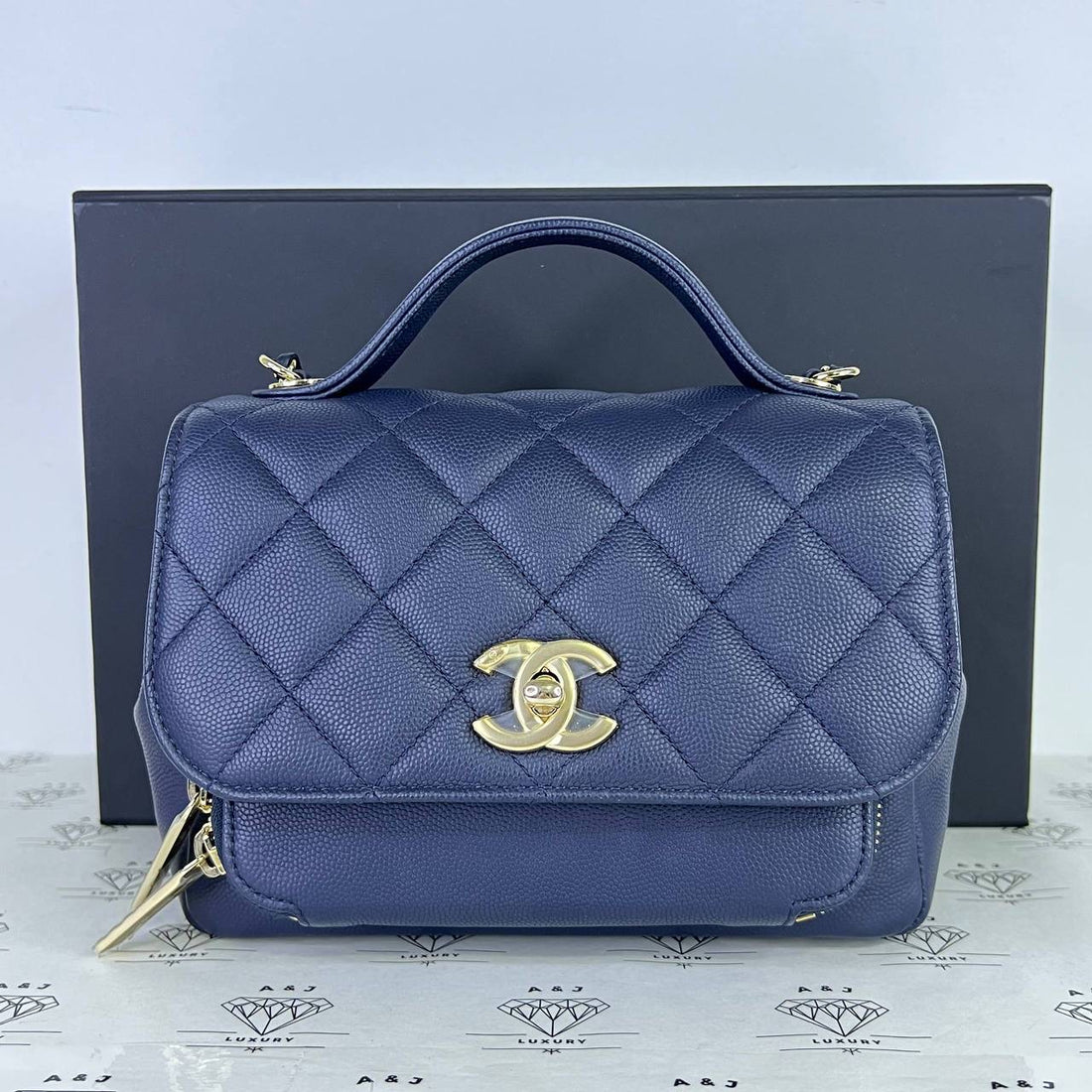 [PRE LOVED] Chanel Small Business Affinity in Navy Blue Caviar Leather Light Gold HW (Series 27)