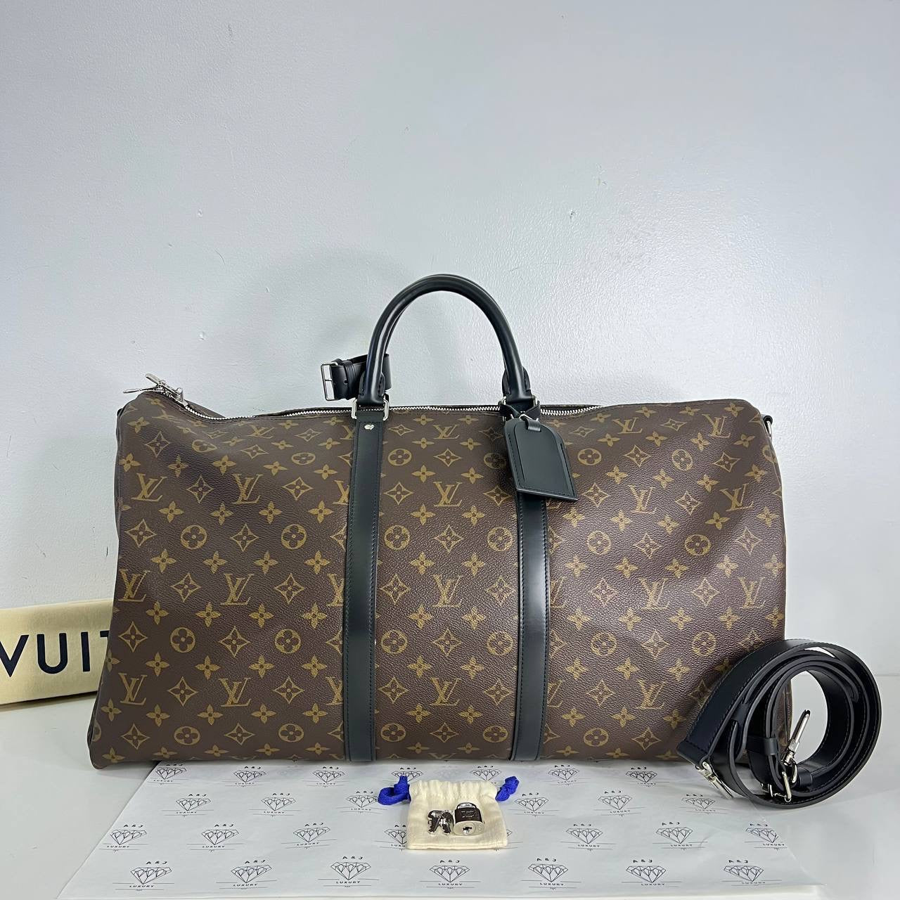 [PRE LOVED] Louis Vuitton Keepall Bandouliere 55 in Monogram Macassar (microchipped)