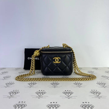 [PRE LOVED] Chanel Mini Vanity Coco Crush Adjustable Strap in Black Lambskin Leather Aged Gold HW (microchipped)
