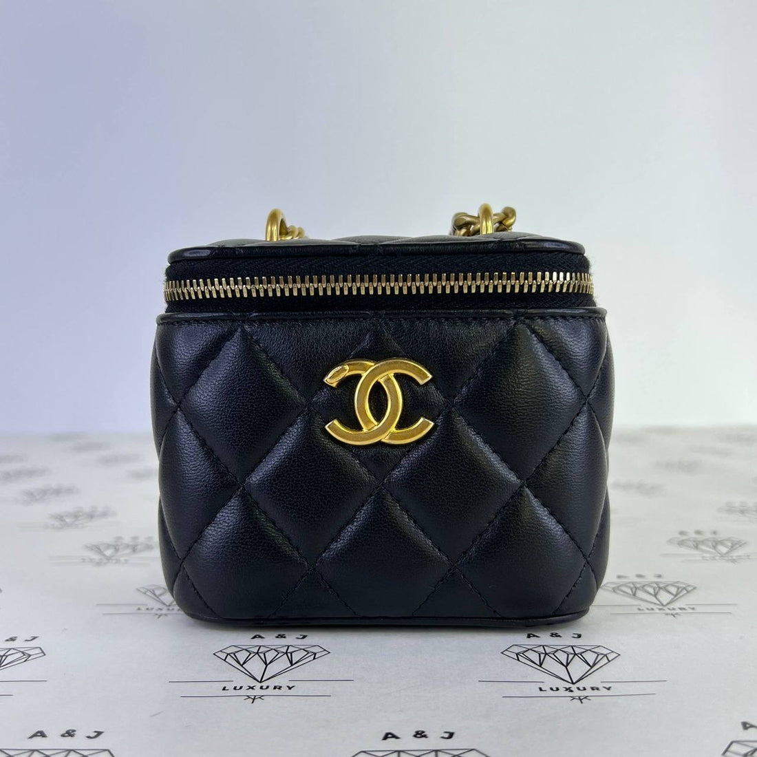 [PRE LOVED] Chanel Mini Vanity Coco Crush Adjustable Strap in Black Lambskin Leather Aged Gold HW (microchipped)