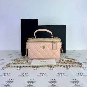 [PRE LOVED] Chanel Vanity Top Handle in Light Pink Lambskin Leather GHW (microchipped)