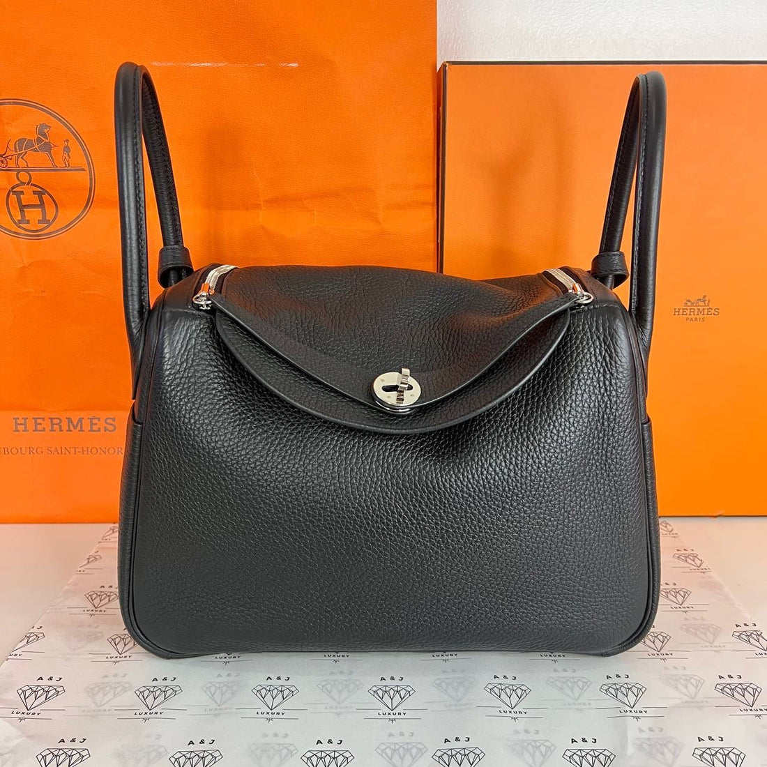 [PRE LOVED] Hermes Lindy 30 in Black Clemence Leather PHW (Stamp U - 2022)