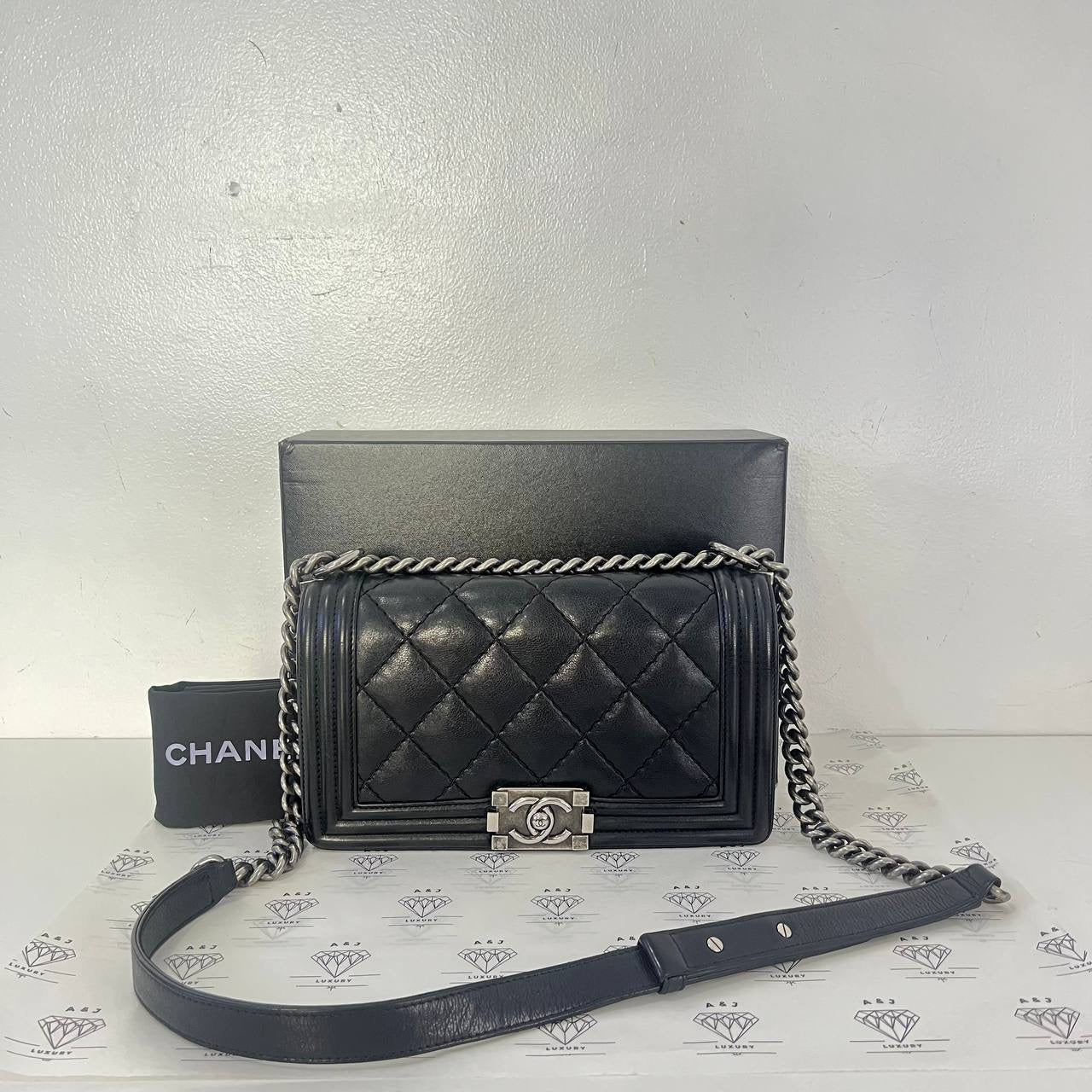 [PRE LOVED] Chanel Old Medium Boy in Black Lambskin Leather RHW (Series 18)