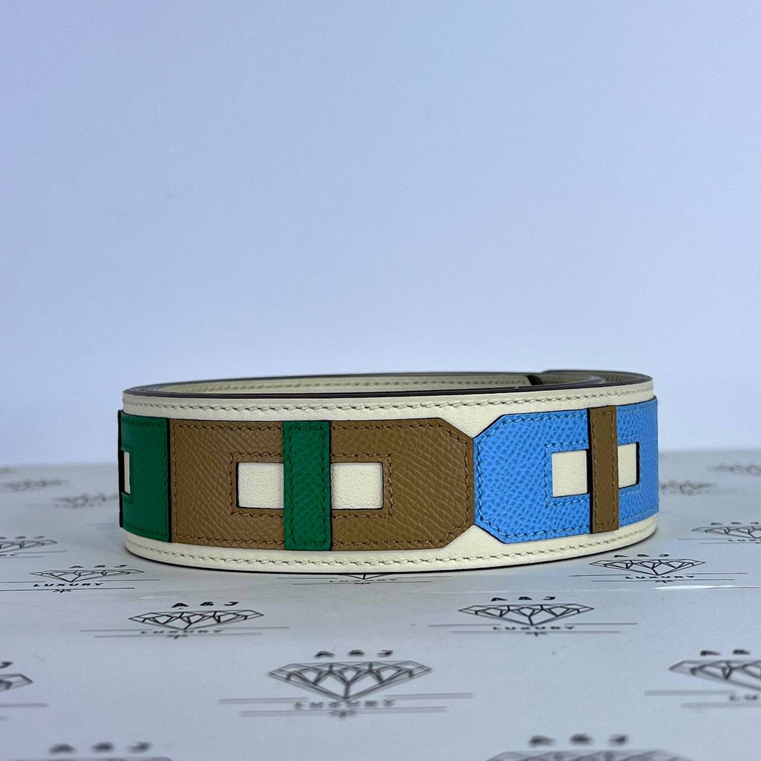 [PRE LOVED] Hermes Sanglon Bandouliere Strap in Celeste/Chai/Nata/Menthe PHW  85cms (Stamp U - 2022)