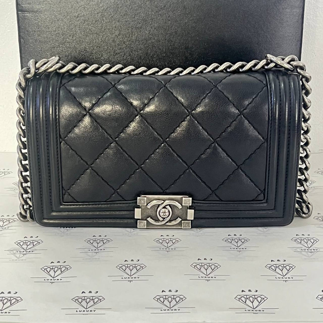 [PRE LOVED] Chanel Old Medium Boy in Black Lambskin Leather RHW (Series 18)