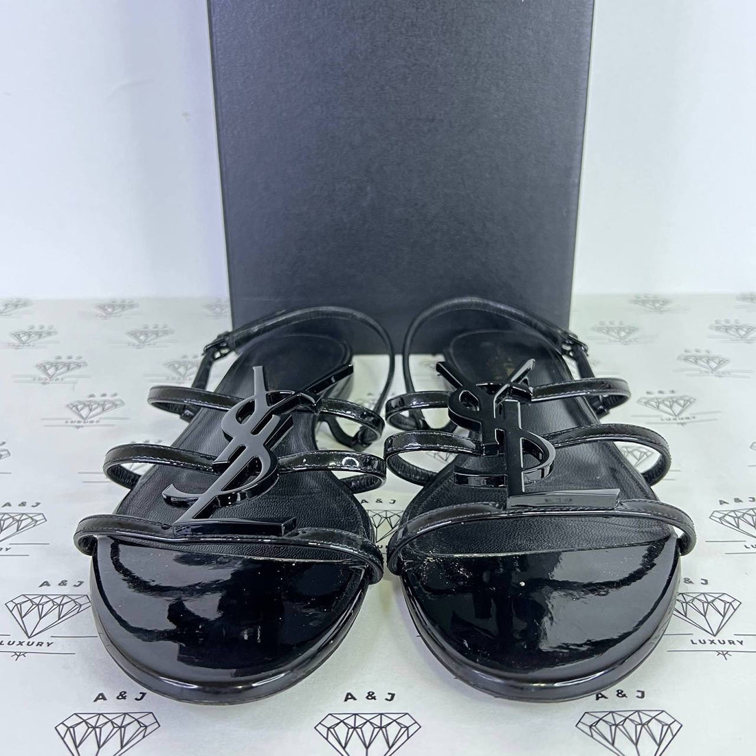 [PRE LOVED] YSL Cassandra Flat Sandals in Black Size 39EU