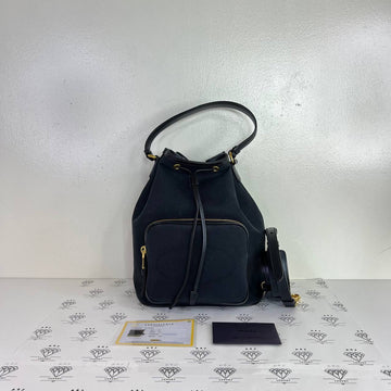 [PRE LOVED] Prada 1BH097 Logo Jacquard Bucket Bag in Nero GHW