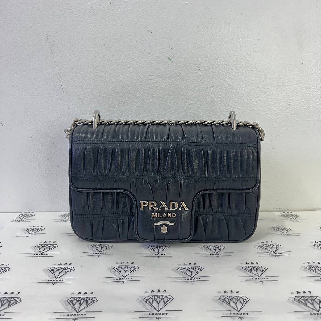 [PRE LOVED] Prada 1BD140 Nappa Gaufre Shoulder Bag in Black SHW