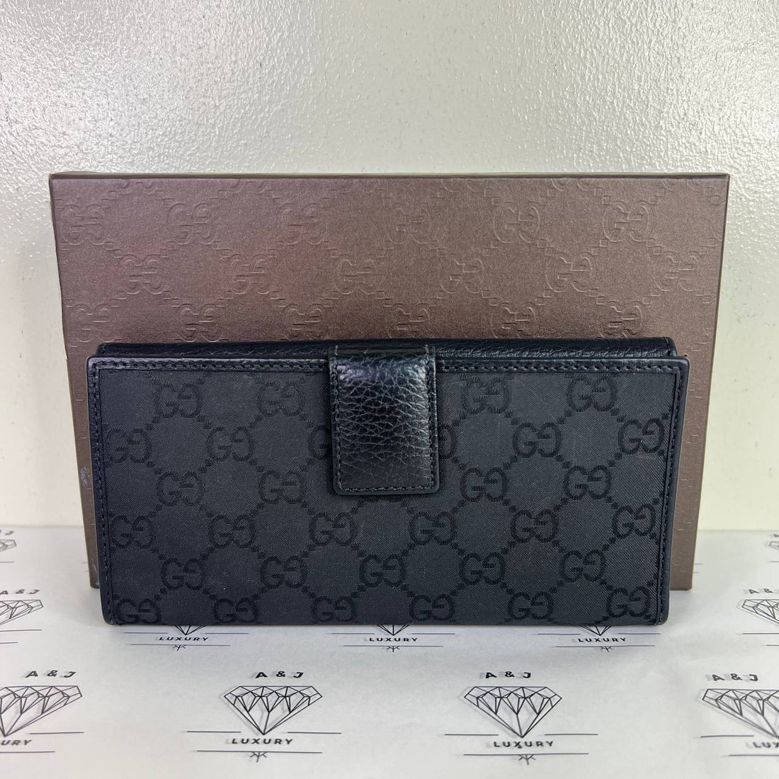 [PRE LOVED] Gucci Long Flap Bifold Wallet in Black Canvass SHW
