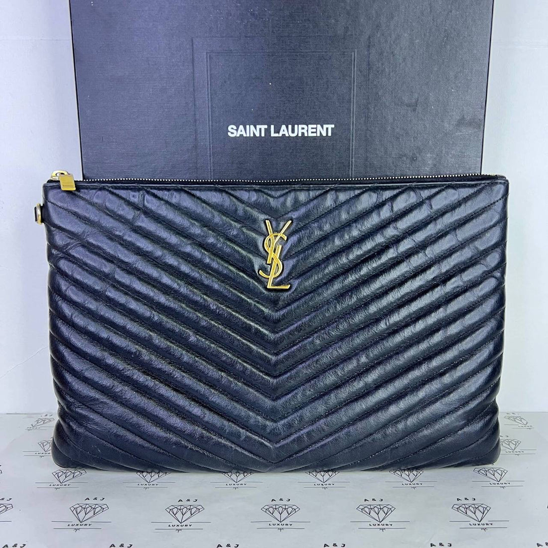[PRE LOVED] YSL Monogram Document Clutch Bag in Black GHW