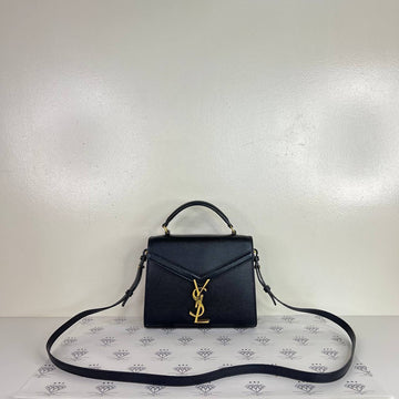 [PRE LOVED] YSL Mini Cassandra Top Handle Bag in Black Grain De Poudre Leather GHW
