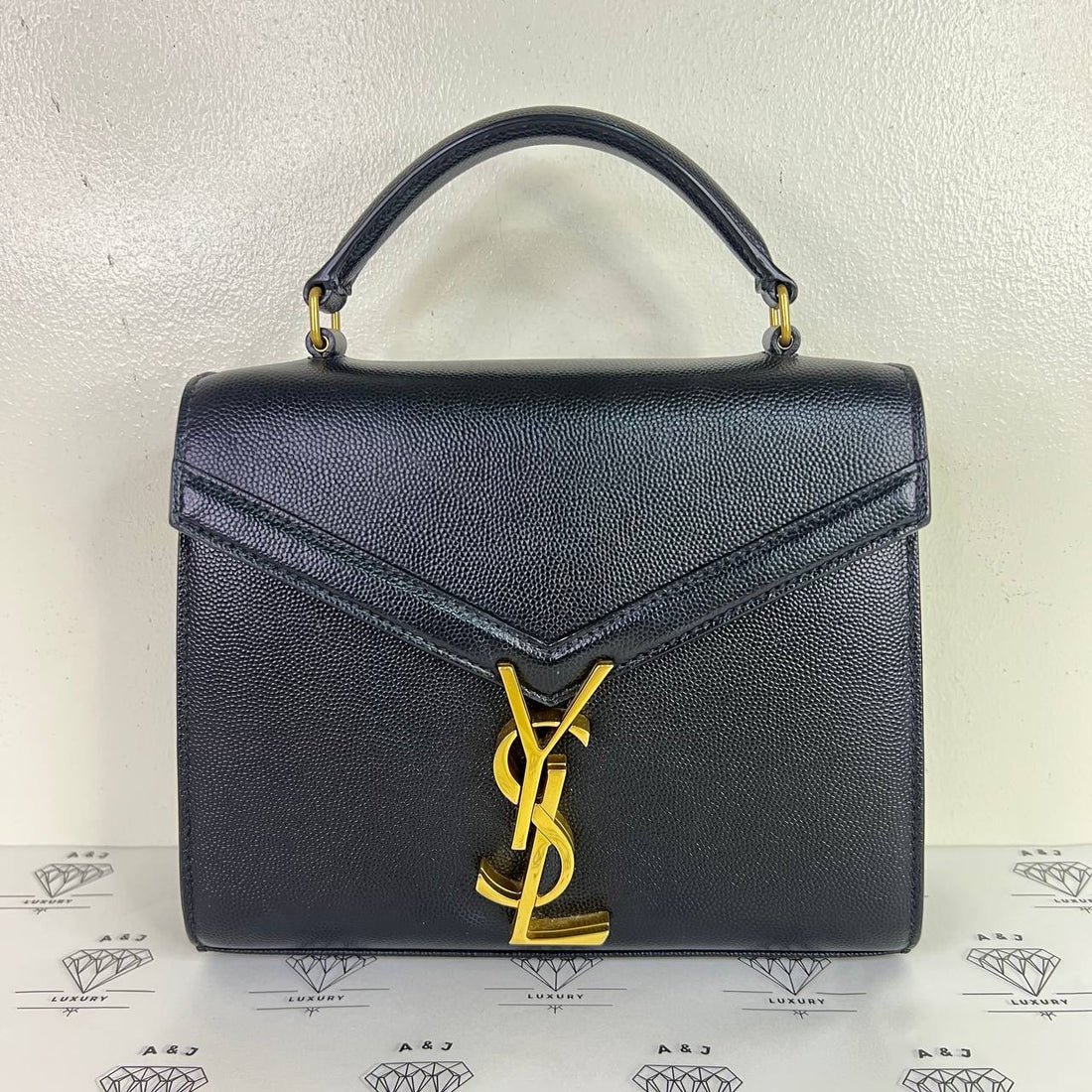 [PRE LOVED] YSL Mini Cassandra Top Handle Bag in Black Grain De Poudre Leather GHW