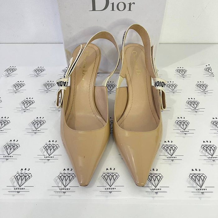 [PRE LOVED] Christian Dior Slingback Heels in Beige Patent Leather Size 38.5EU