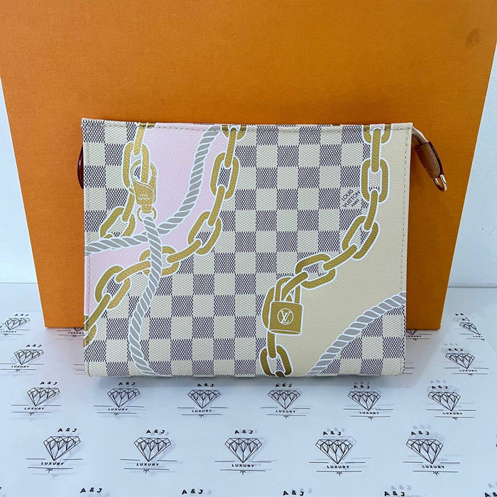 [PRE LOVED] Louis Vuitton Toiletry Pouch on Chain in Damier Azur Nautical (microchipped)