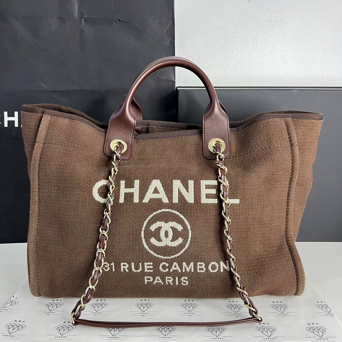[PRE LOVED] Chanel Medium Deauville Tote Shopping Bag in Brown GHW (microchipped)