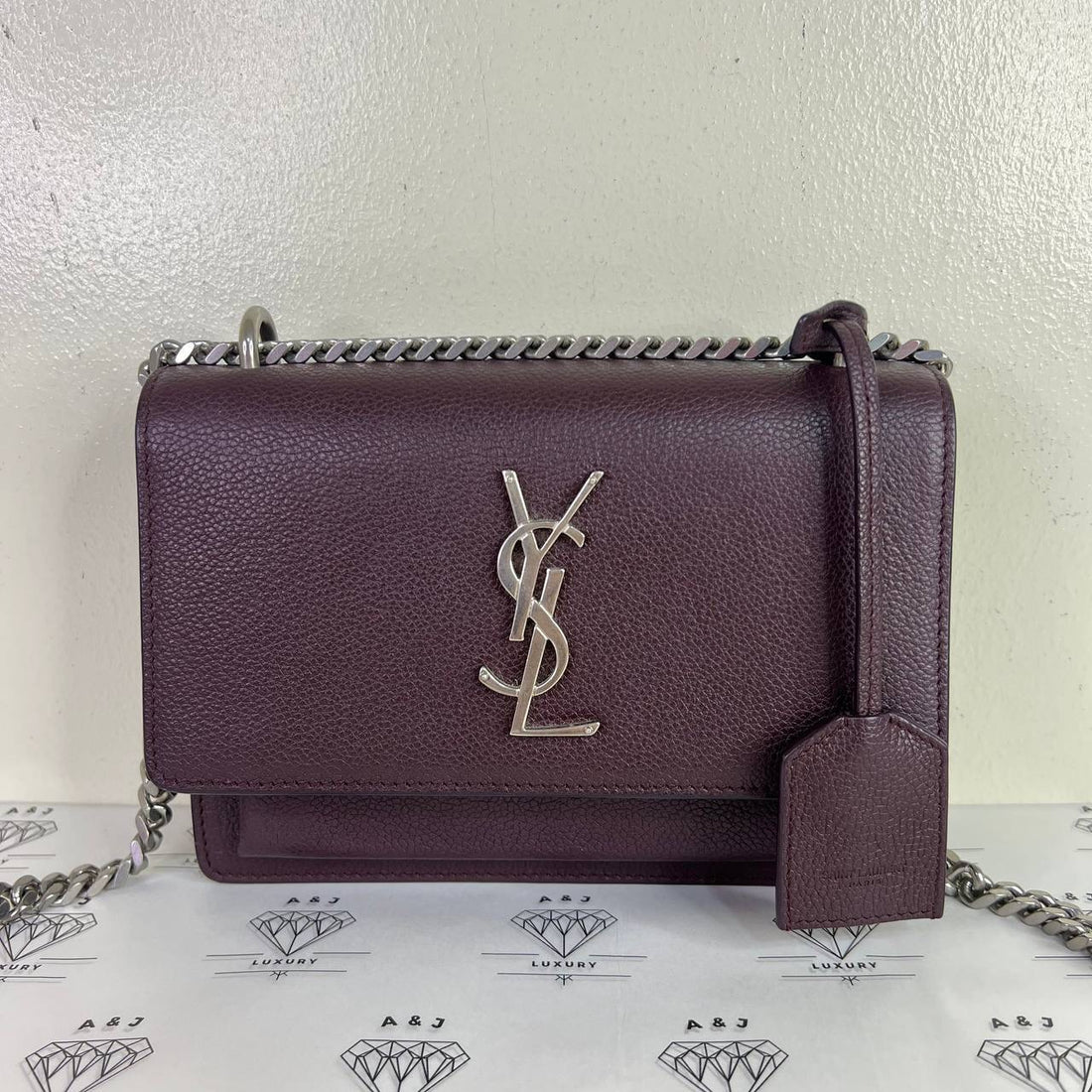 [PRE LOVED] YSL Mini Sunset in Burgundy Grained Leather SHW