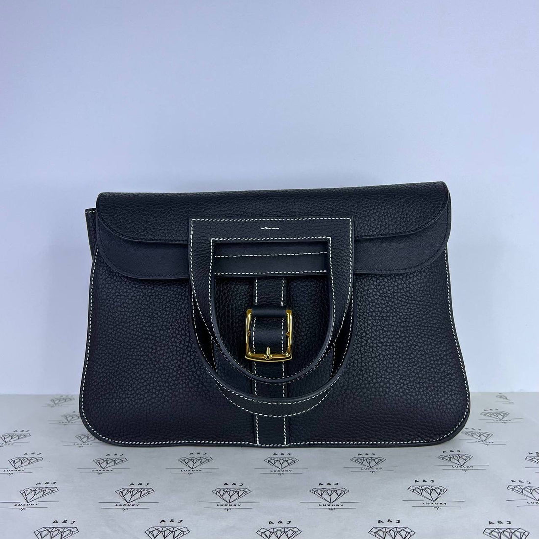 [PRE LOVED] Hermes Halzan 31 in Bleu Nuit Clemence Leather GHW (Stamp D - 2019)