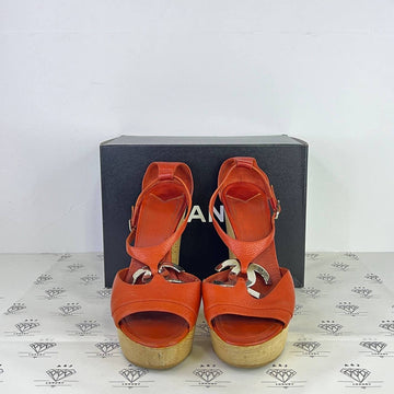 [PRE LOVED] Chanel Logo Ankle Strap Heels in Orange Size 37.5EU