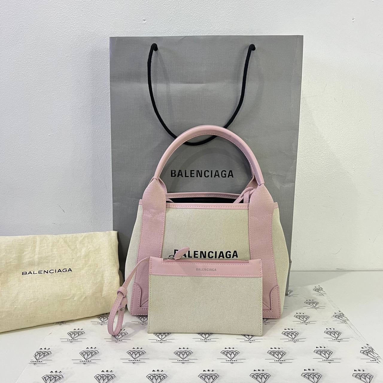 [PRE LOVED] Balenciaga Small Cabas in Canvass and Pink Leather trims