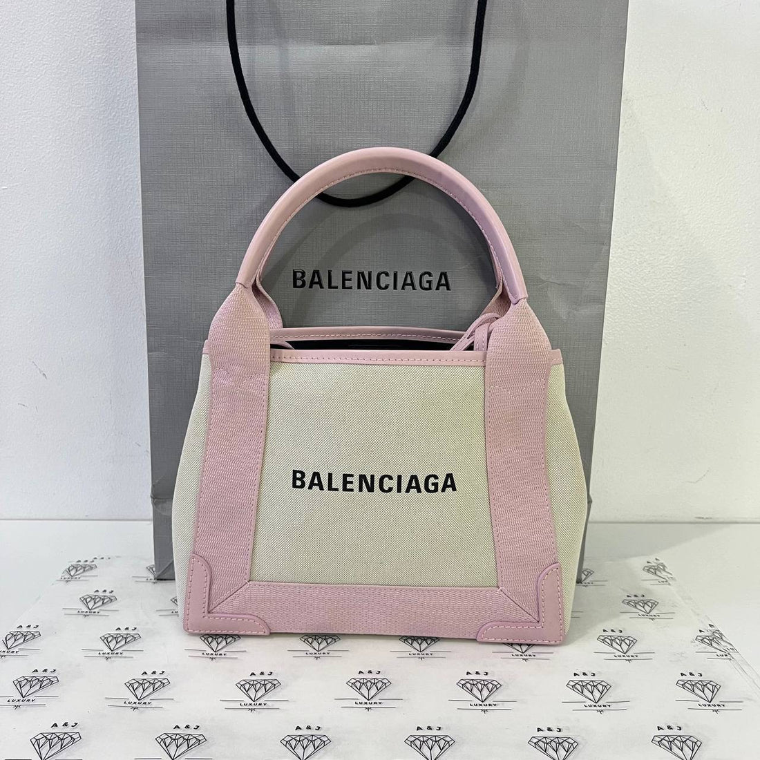 [PRE LOVED] Balenciaga Small Cabas in Canvass and Pink Leather trims