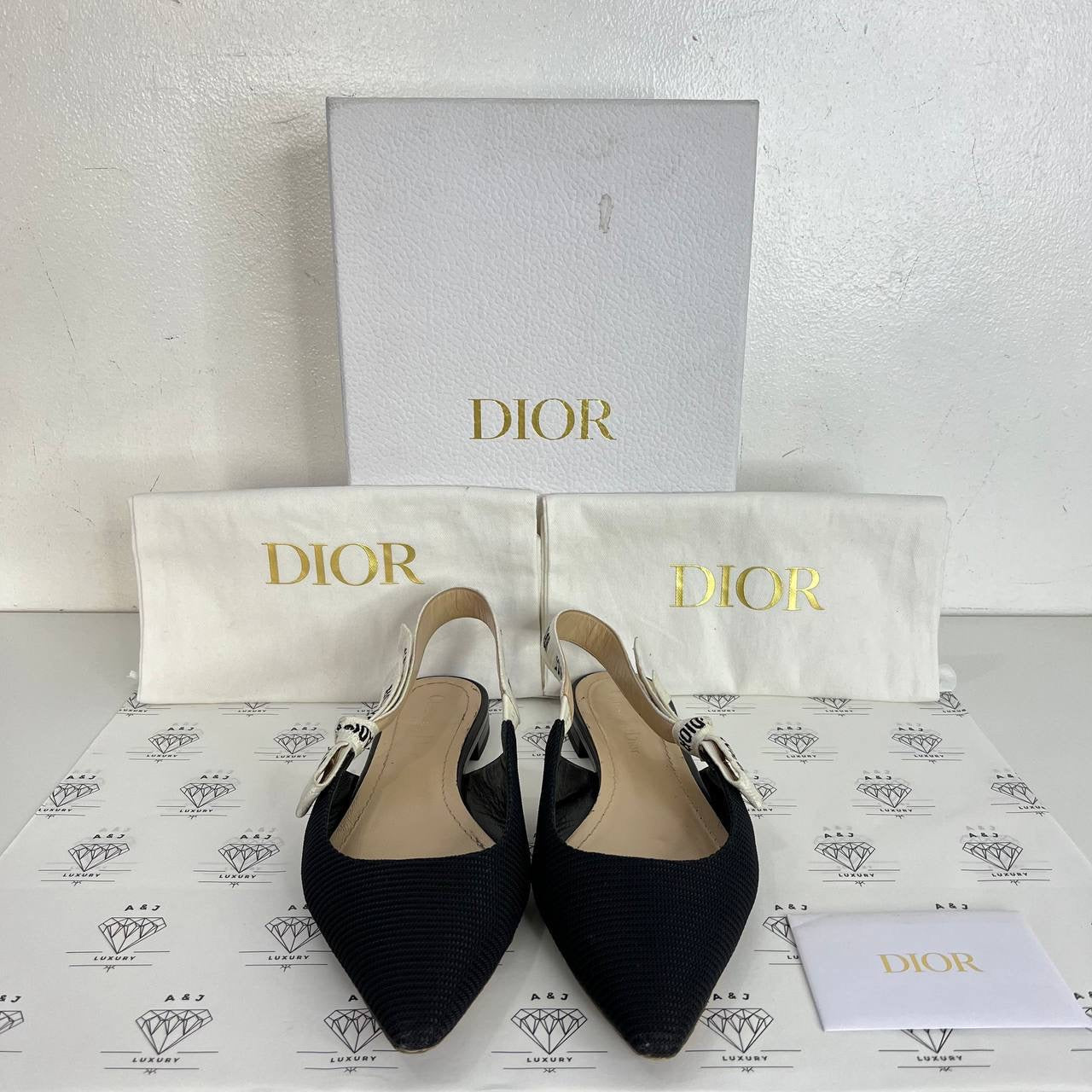 [PRE LOVED] Christian Dior Slingback Flats in Black Toile Size 38.5EU