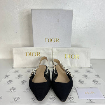 [PRE LOVED] Christian Dior Slingback Flats in Black Toile Size 38.5EU