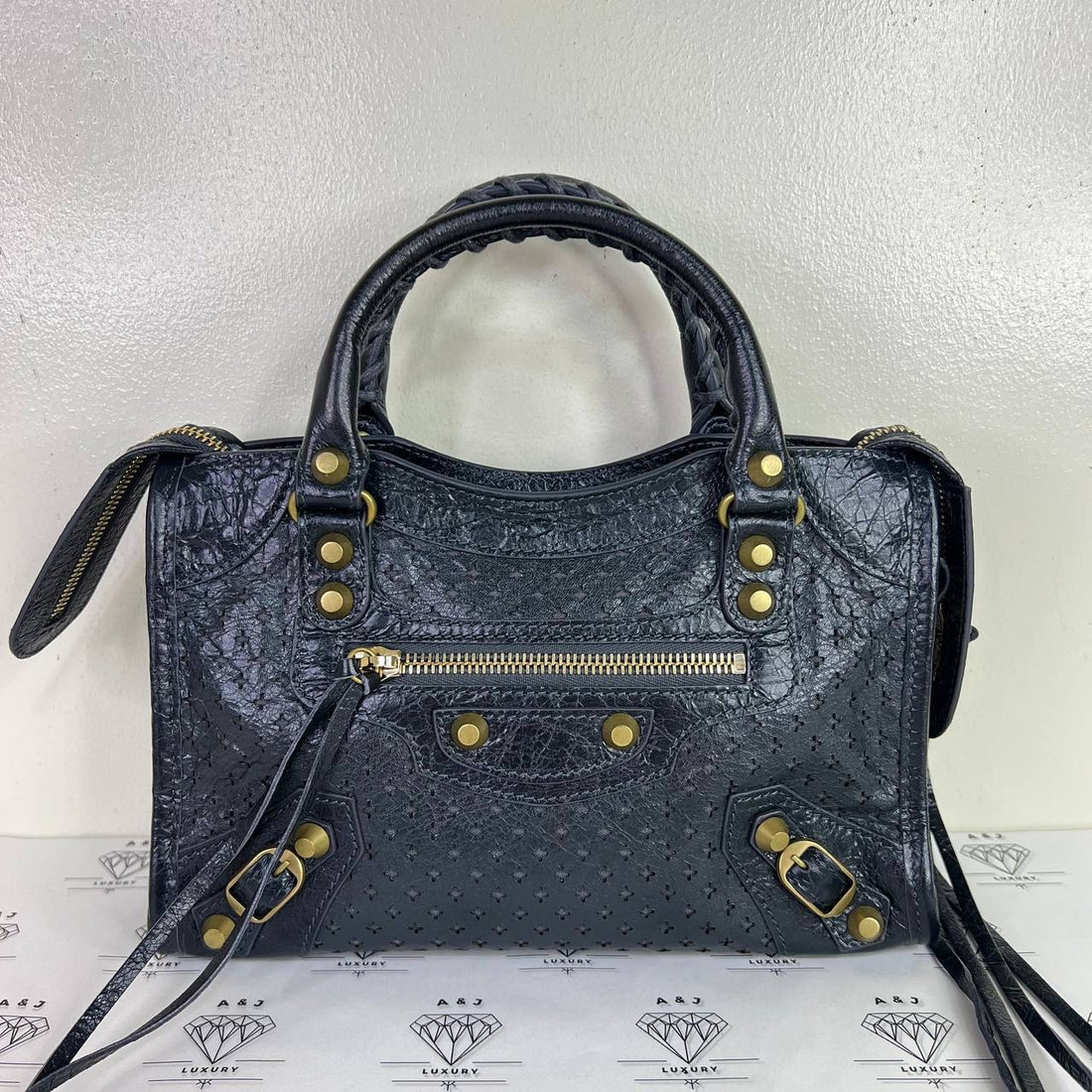 [PRE LOVED] Balenciaga Mini City Perforated in Green GHW