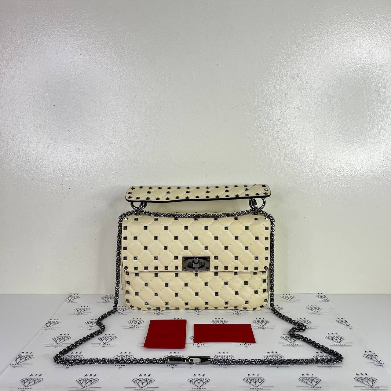 [PRE LOVED] Valentino Medium Spike Bag in White Nappa Leather