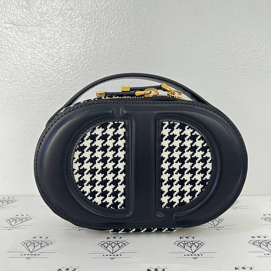 [PRE LOVED] Christian Dior Signature Oval Camera Bag in Black and White GHW