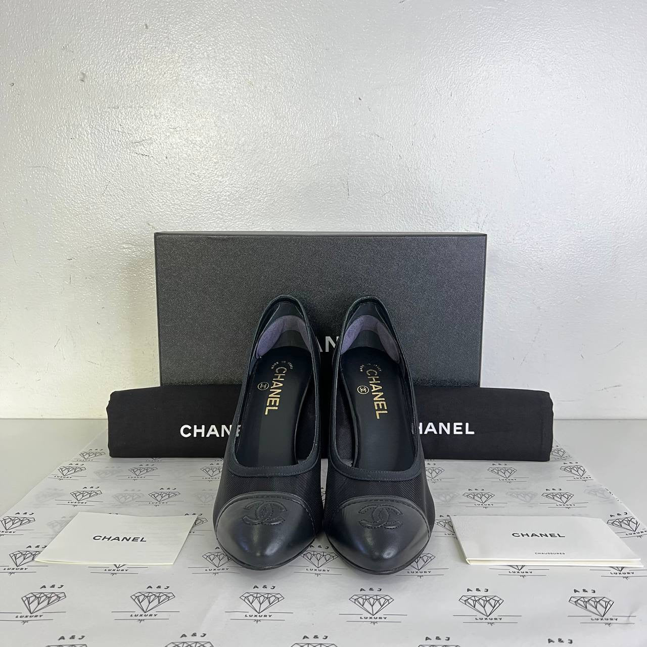 [PRE LOVED] Chanel Cap Toe Mesh Pumps in Black Size 40EU