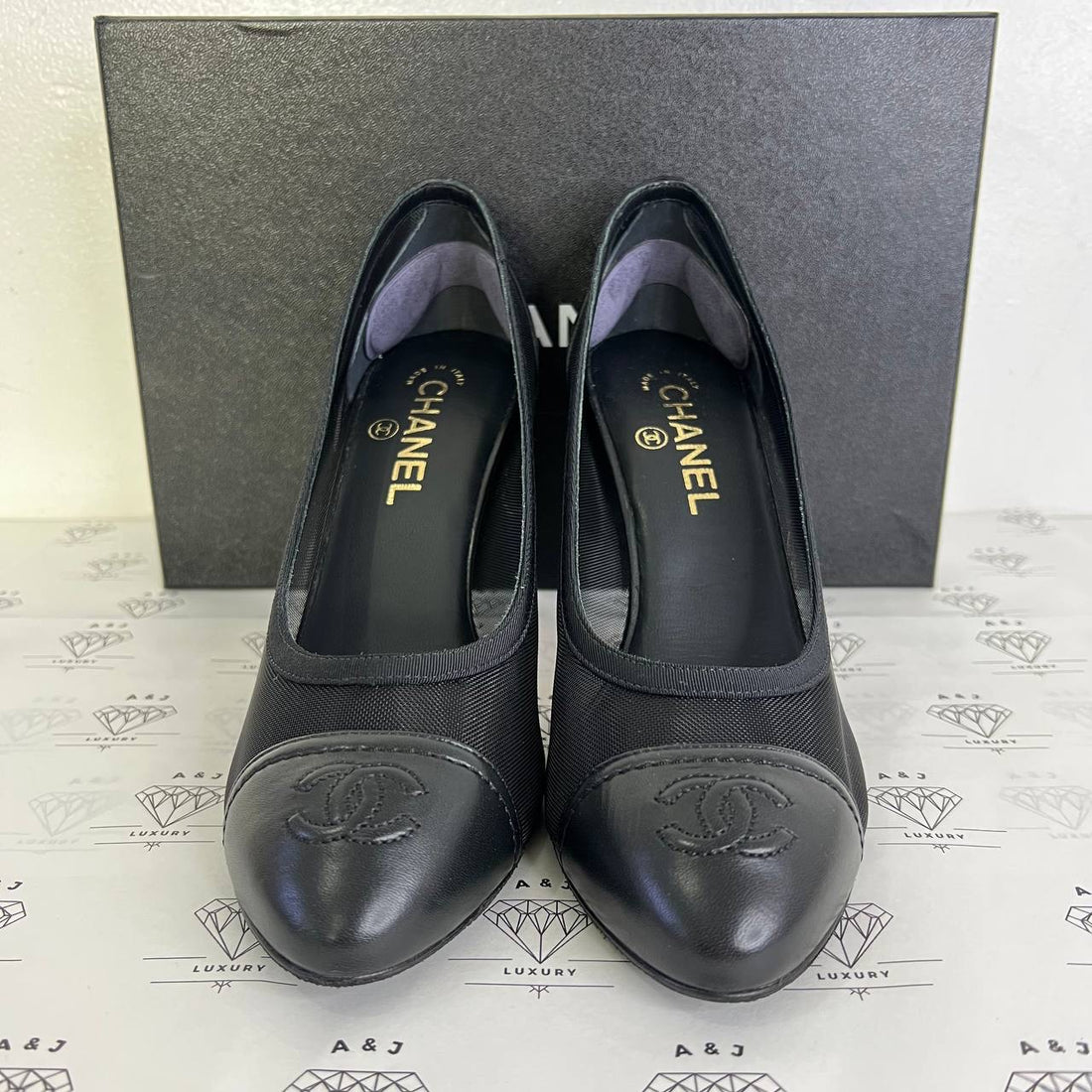 [PRE LOVED] Chanel Cap Toe Mesh Pumps in Black Size 40EU