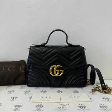 [PRE LOVED] Gucci Small Marmont Top Handle Bag in Black Matelasse Chevron Leather GHW