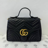 [PRE LOVED] Gucci Small Marmont Top Handle Bag in Black Matelasse Chevron Leather GHW