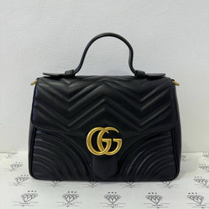 [PRE LOVED] Gucci Small Marmont Top Handle Bag in Black Matelasse Chevron Leather GHW