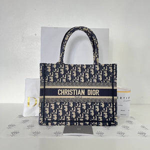 [PRE LOVED] Christian Dior Small Book Tote in Blue Oblique Jacquard