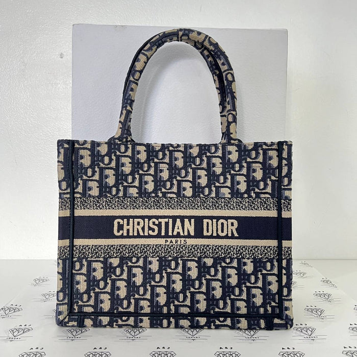[PRE LOVED] Christian Dior Small Book Tote in Blue Oblique Jacquard