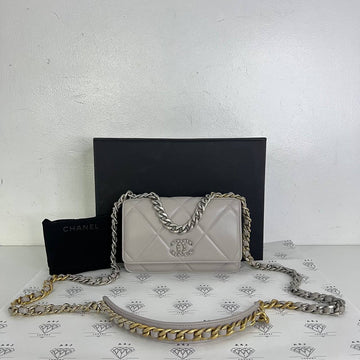 [PRE LOVED] Chanel Seasonal C19 Wallet on Chain in Gray Lambskin Gold/Silver/Ruthenium HW (microchipped)