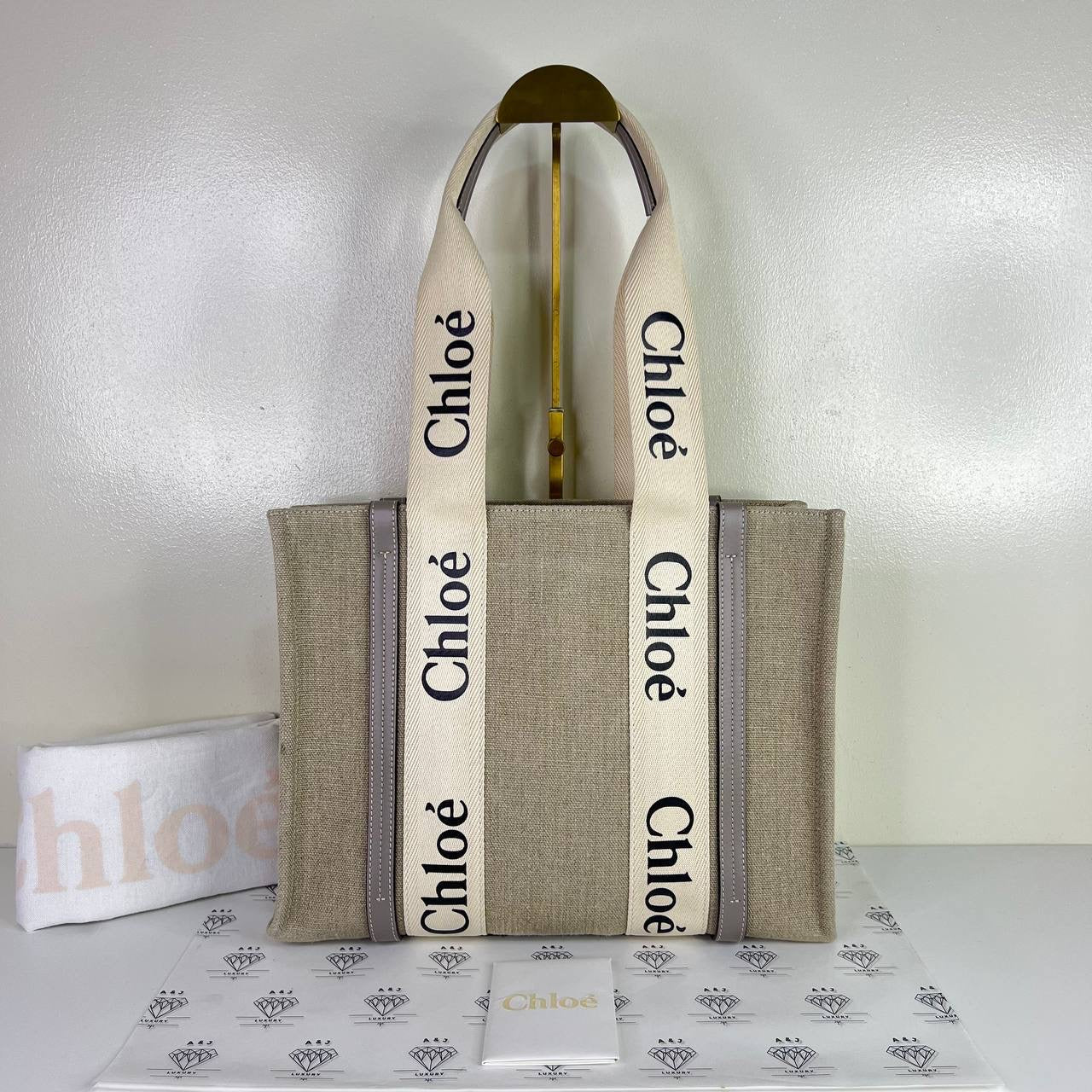 [PRE LOVED] Chloe Medium Woody Tote with Gray leather trims