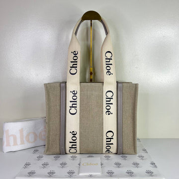 [PRE LOVED] Chloe Medium Woody Tote with Gray leather trims