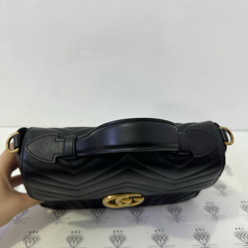 [PRE LOVED] Gucci Small Marmont Top Handle Bag in Black Matelasse Chevron Leather GHW