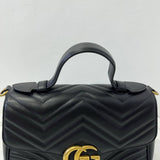 [PRE LOVED] Gucci Small Marmont Top Handle Bag in Black Matelasse Chevron Leather GHW